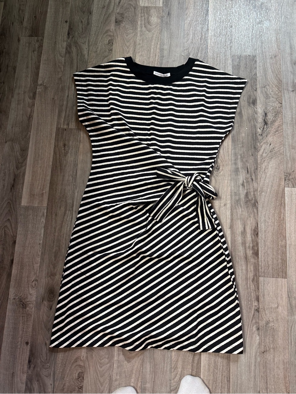 Staccato Black & White Striped Tie-Waist Mini Dress